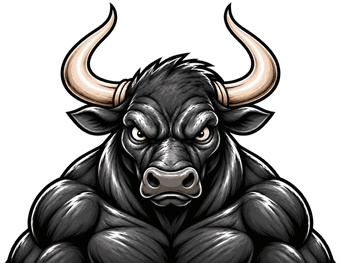 Angry black bull breaking through the BS Sale headline